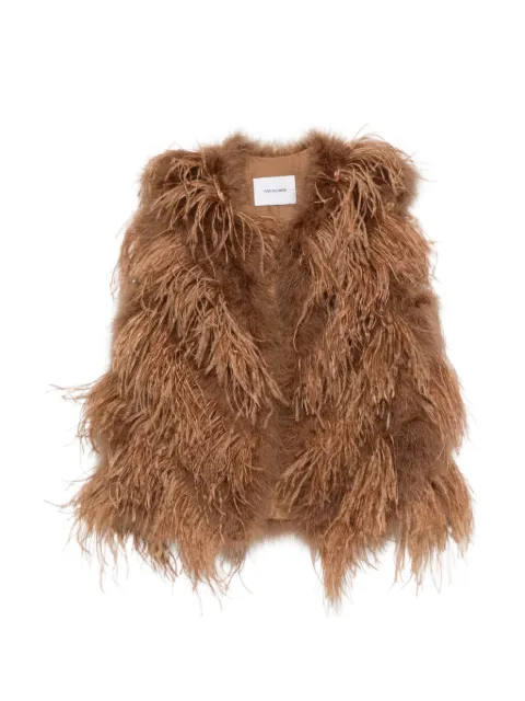 Yves Salomon feather-trim gilet Brown 26EYG30755PLMA