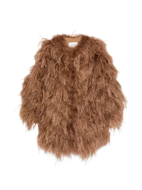 Yves Salomon feather-embellished coat Brown 26EYM30585PLMA
