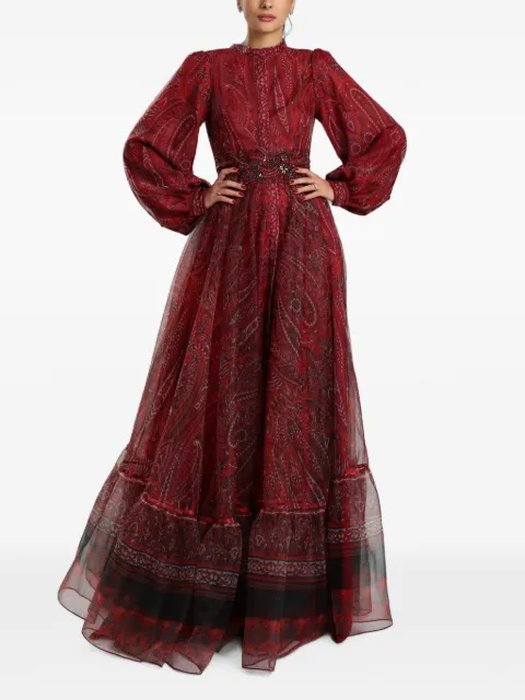 MIAU by Clara Rotescu paisley-print bead-embellished maxi dress Red MEADOW