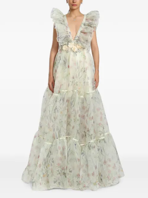 MIAU by Clara Rotescu floral-print ruffled gown Neutrals VALE