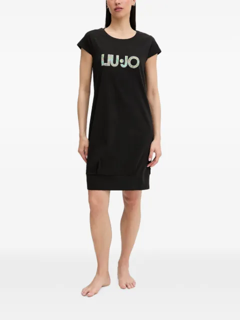 LIU JO logo-print short-sleeve midi dress Black VA6212JS003