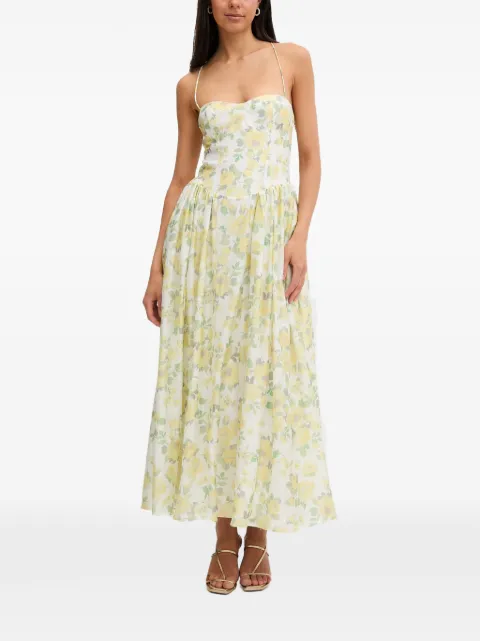 Bardot Estie floral-print lace-up flared maxi dress Yellow 59786DB