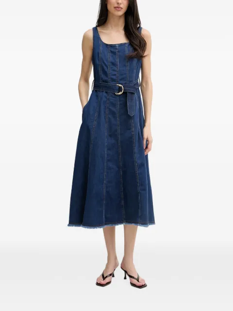 Joseph Ribkoff belted frayed-hem midi dress Blue 262901