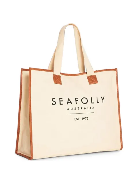 Seafolly logo-print leather-trim beach bag Neutrals 71763BG