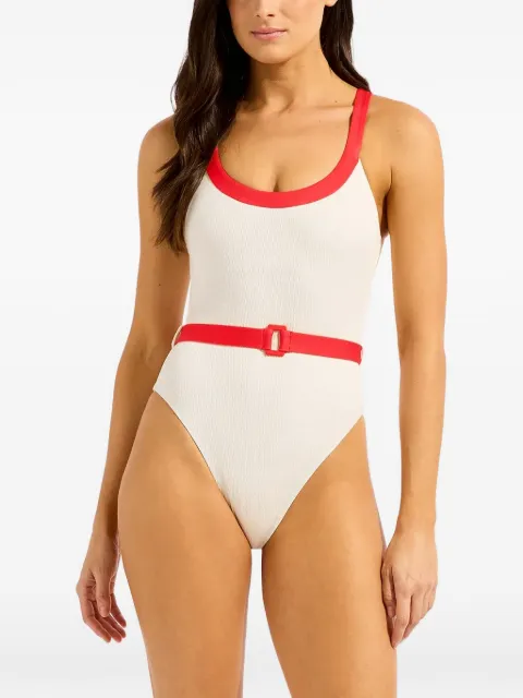 Seafolly belted ribbed swimsuit Neutrals 11220305