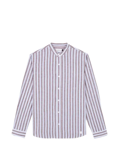 NOWADAYS striped grandad-collar shirt Brown NAM0109D3