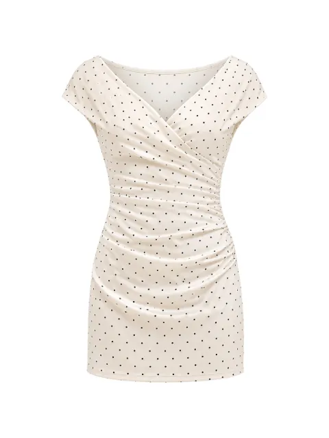 SOLAQUA Emanuela polka-dot mini dress Neutrals 9076