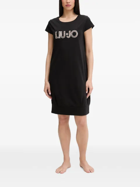 LIU JO logo-print short-sleeve midi dress Black VA6212JS003