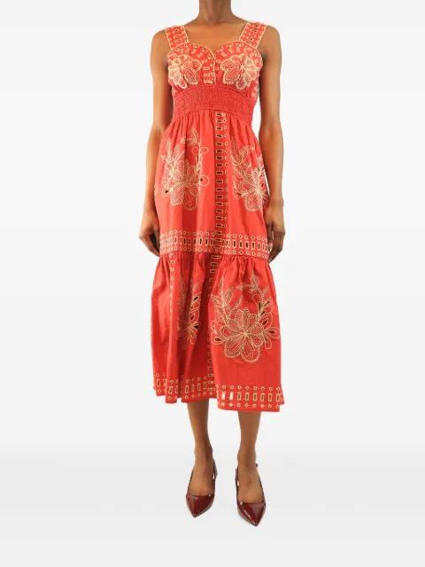 Rails embroidered tiered midi dress Red REDEMBROIDEREDMIDIDRESS