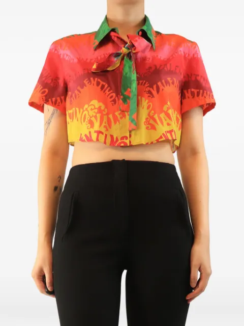 Valentino Garavani Pre-Owned cropped tie-neck shirt Red MULTICOLOURCROPPEDPRINTEDSHIRT