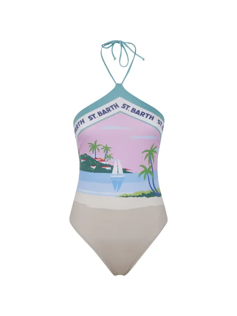 MC2 Saint Barth logo-print halterneck swimsuit Neutrals MRYE001