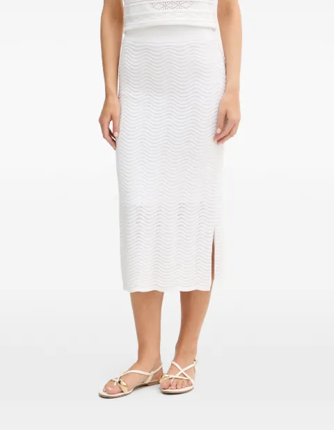 Joseph Ribkoff chevron-knit side-slit midi skirt White 262927