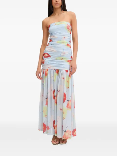 Bardot Solana floral-print ruched maxi dress Blue 59875DB