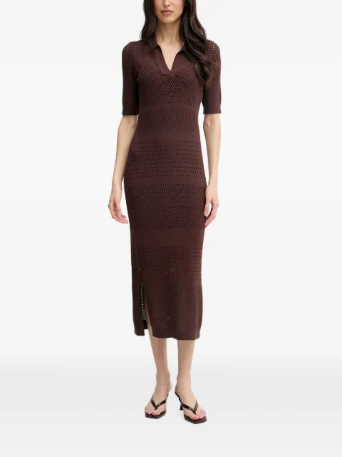 Joseph Ribkoff perforated-knit short-sleeve midi dress Brown 262931