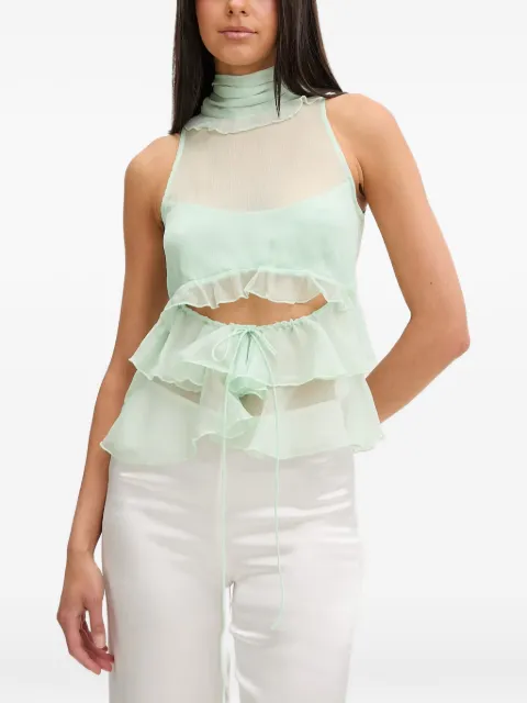 Bardot Cynthia ruffled cut-out sleeveless blouse Green 60384TB