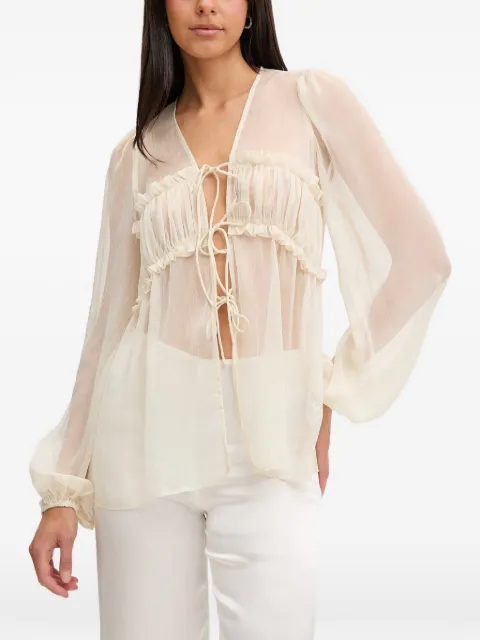 Bardot Ashton ruffled tie-fastening blouse Neutrals 60404TB