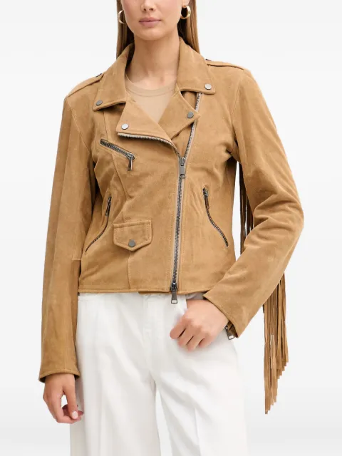 VICOLO fringe-detail suede biker jacket Neutrals TAB0172