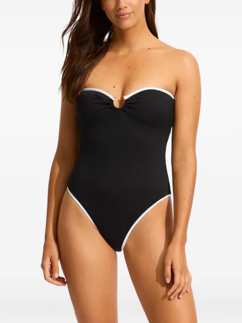 Seafolly ribbed-knit bandeau swimsuit Black 11124072