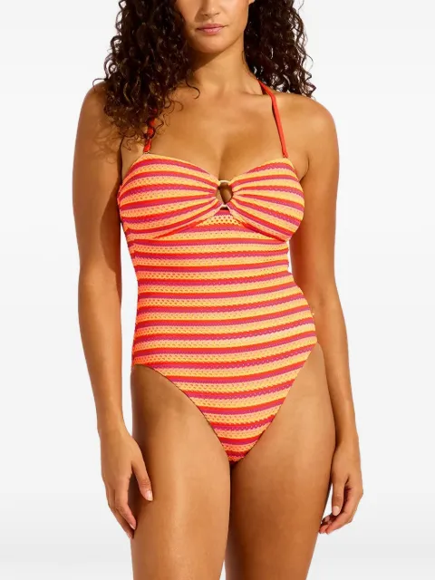 Seafolly striped ring-detail swimsuit Orange 11180247