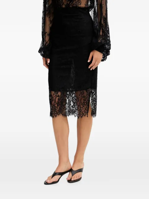 VICOLO lace-overlay scalloped-edge midi skirt Black TAB0067