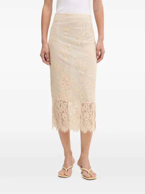 VICOLO lace-overlay side-slit midi skirt Neutrals TAB0067