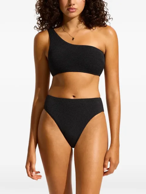 Seafolly Sea Dive textured one-shoulder bikini top Black 31018861
