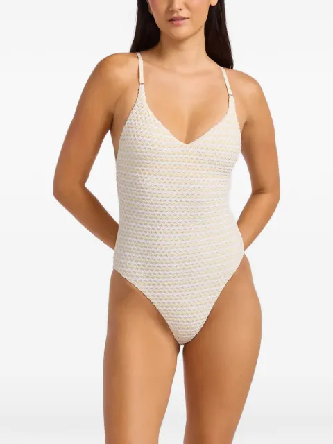 Seafolly textured V-neck swimsuit Neutrals 11071102