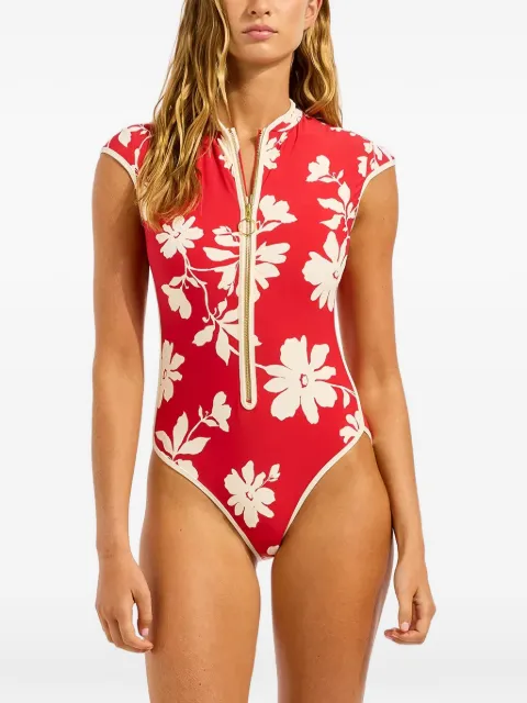 Seafolly floral-print cap-sleeve swimsuit Red 60290299