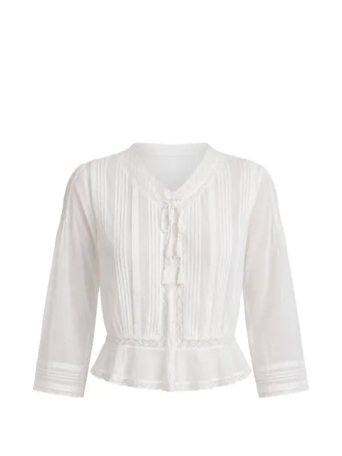 DÔEN Hillock lace-trim pin-tuck blouse White 2011380