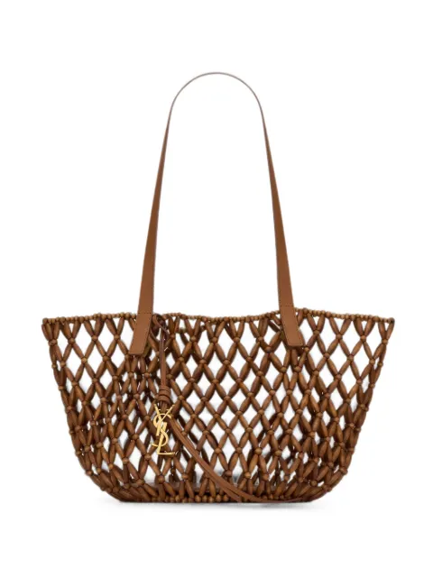 Saint Laurent small Panier beaded cage-style leather tote bag Brown 862075KAAAZ