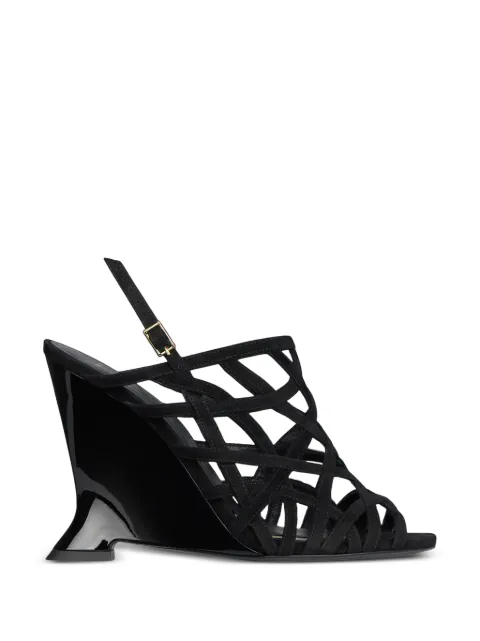 Balmain wedge cage sandals in suede Black HN0UH298LCMK