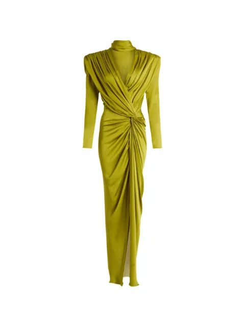 Balmain long silk chiffon dress Green DR0000000114