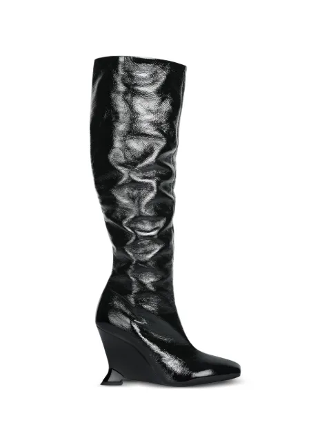 Balmain wedge boots in crinkled patent leather Black HN0TA305LMSI
