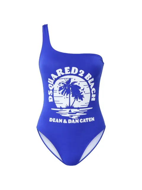 DSQUARED2 logo-print one-shoulder swimsuit Blue S83D6BGISJ3420410