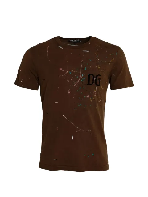Dolce & Gabbana paint-splatter logo-print T-shirt Brown TSH86401