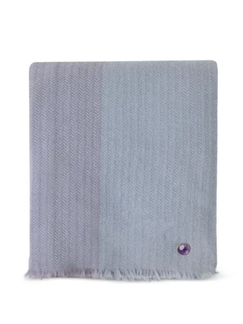 GOD'S TRUE CASHMERE Starlight herringbone-weave amethyst-embellishment frayed blanket Blue HY24A3310CAS