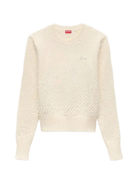 Kenzo cable-knit logo-embroidered sweater Neutrals FG62PU7623LK