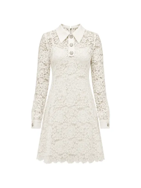 Dolce & Gabbana floral-lace collared mini dress White F6V3ZTFLMIV