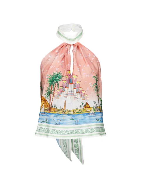 Casablanca graphic-print halterneck top Pink WPF26TP10402