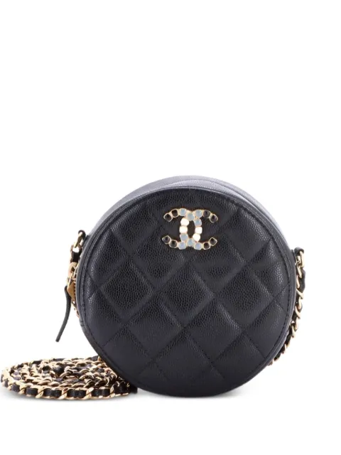 CHANEL Pre-Owned Coco Candy Round with Chain Quilted Caviar clutch bag Black 0LPHQP3GXP0221W8