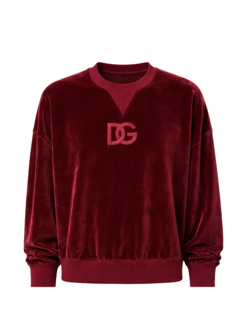 Dolce & Gabbana logo-embroidered velvet-texture sweater Red 8056265875282