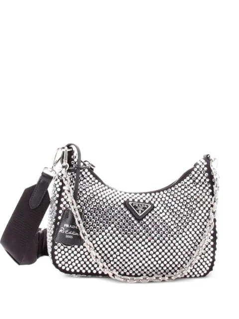 Prada Pre-Owned Re-Edition 2005 Shoulder Bag Crystal Embellished Satin Small crossbody bag Black XEEEUX6O9HVBPKFN