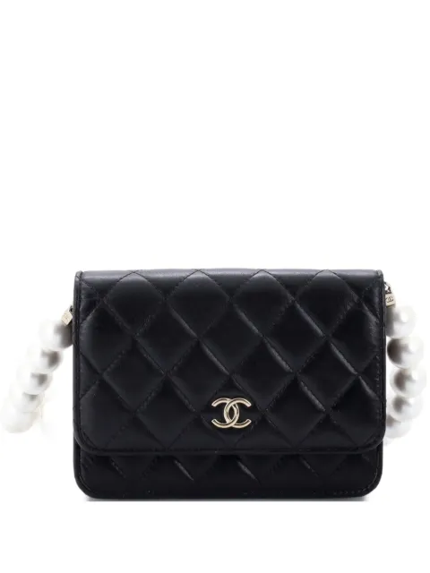 CHANEL Pre-Owned Pearl Strap CC Wallet on Chain Quilted Calfskin crossbody bag Black XU86X4W8JLDICE29