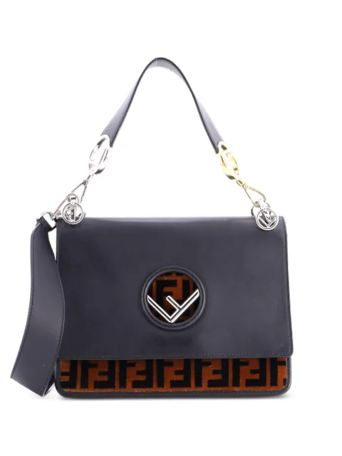 Fendi Pre-Owned Kan I F Leather and Zucca Velvet Medium shoulder bag Black R3XBXNBTFRPH5OUO