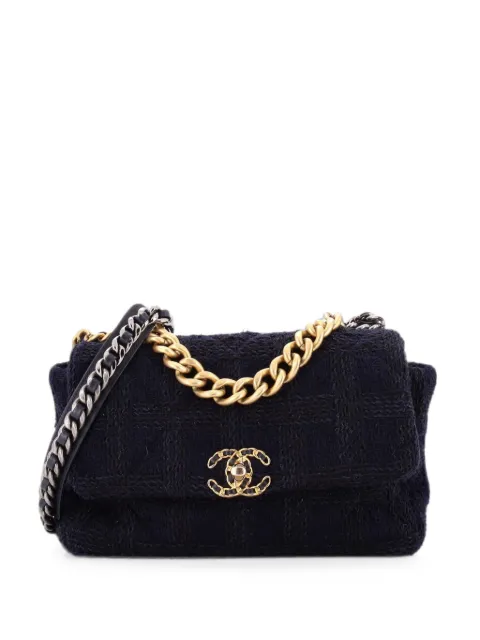 CHANEL Pre-Owned 19 Flap Bag Quilted Tweed Large crossbody bag Blue D29NPSEBP469UO0H