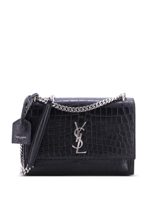Saint Laurent Pre-Owned Sunset Crocodile Embossed Leather Medium crossbody bag Black MUM7XGW8CIUR4KTK