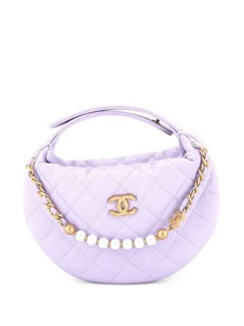 CHANEL Pre-Owned Single Pearl Chain Pouch Quilted Caviar hobo bag Purple 5X724ULI1QSWYLH9