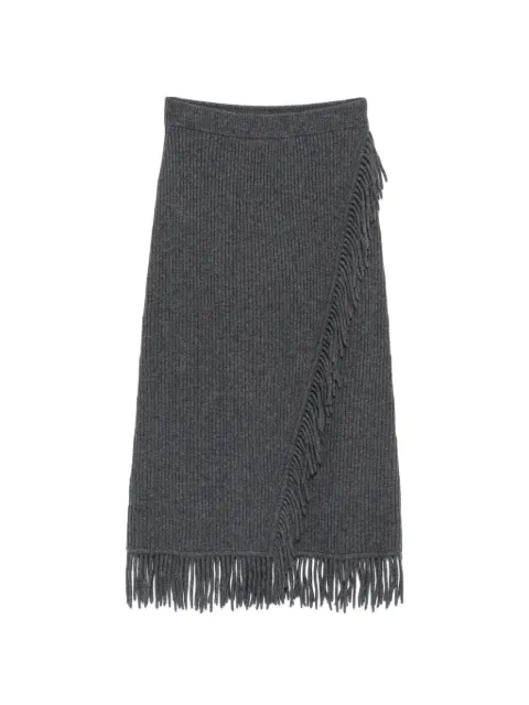 SIMKHAI Casey fringe-trim ribbed midi skirt Grey 5263046K