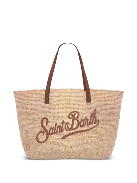 MC2 Saint Barth leather-embroidered raffia shoulder bag Neutrals RAFC002