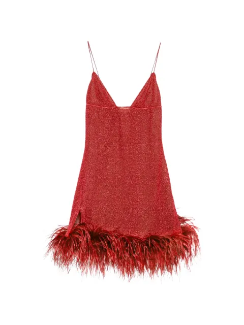Oséree Lumière Plumage feather-trim mini dress Red LDF257CORAL